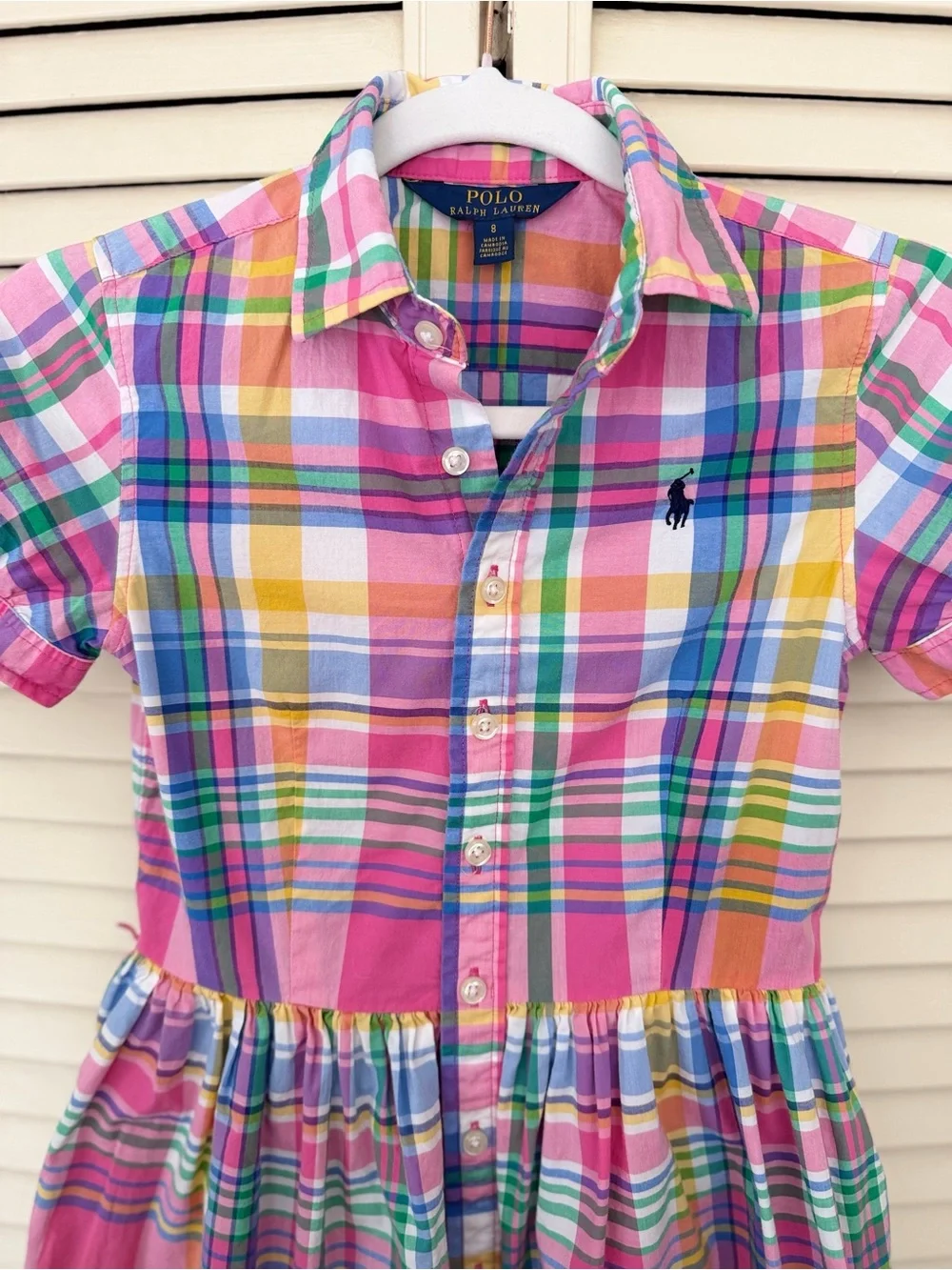 Polo Ralph Lauren Girls Madras Plaid Shirt Dress Size 8 Pink Cotton